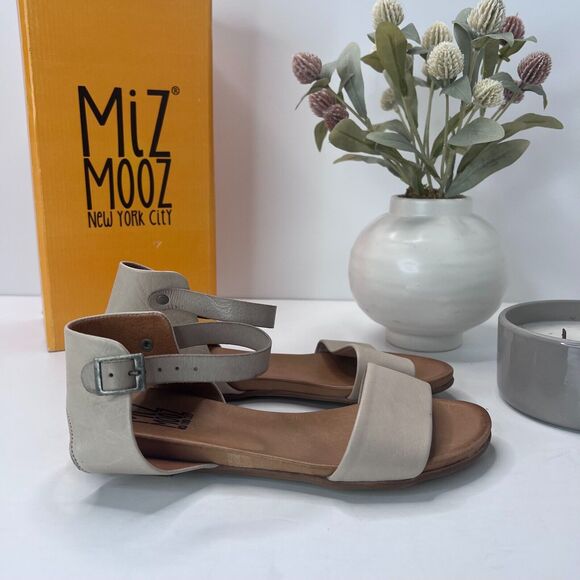 Miz Mooz New York Alanis Leather Sandal Cream Ankle Strap Buckle Women's US 6 - Picture 3 of 11